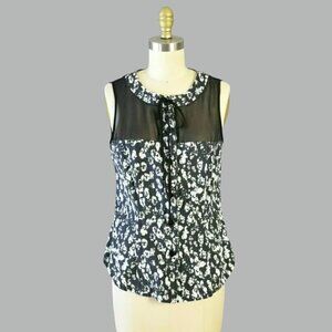 W BY WORTH MESH YOKE ABSTRACT BUTTON UP TOP